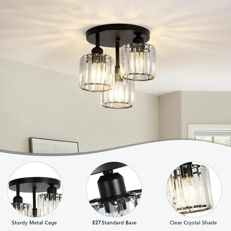 Gold Crystal Semi Flush Ceiling Light