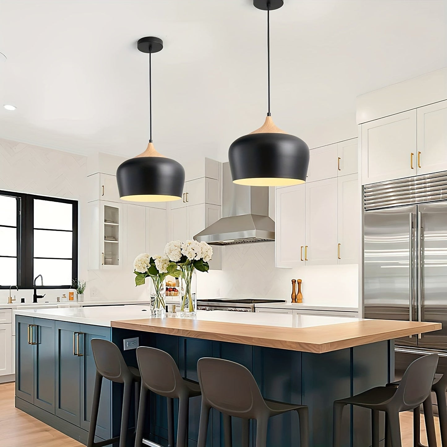Scandinavian Iron and Wood Pendant Light