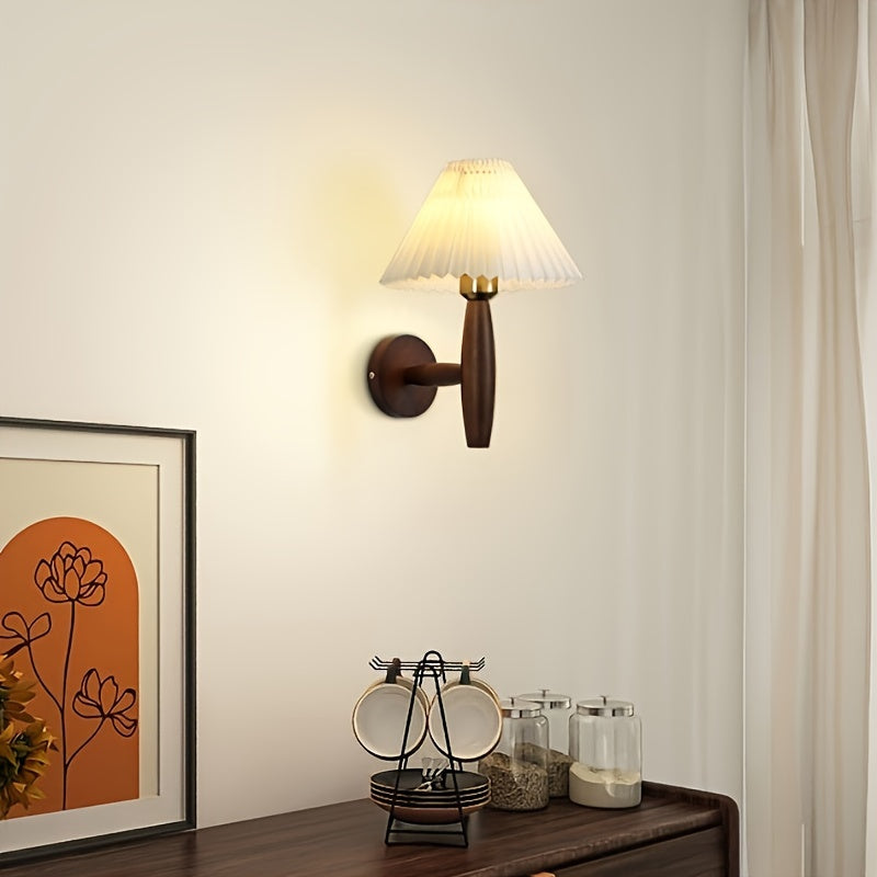 Nordic Wood Wall Sconce with Pleated Shade