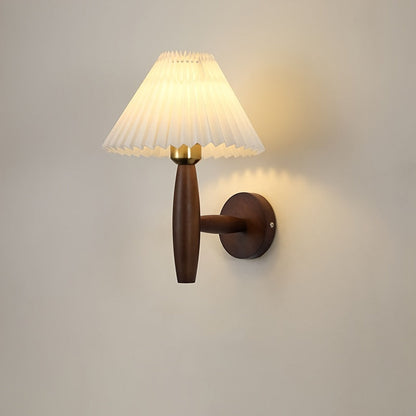 Nordic Wood Wall Sconce with Pleated Shade