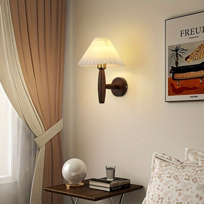 Nordic Wood Wall Sconce with Pleated Shade