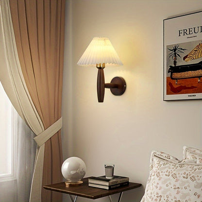 Nordic Wood Wall Sconce with Pleated Shade