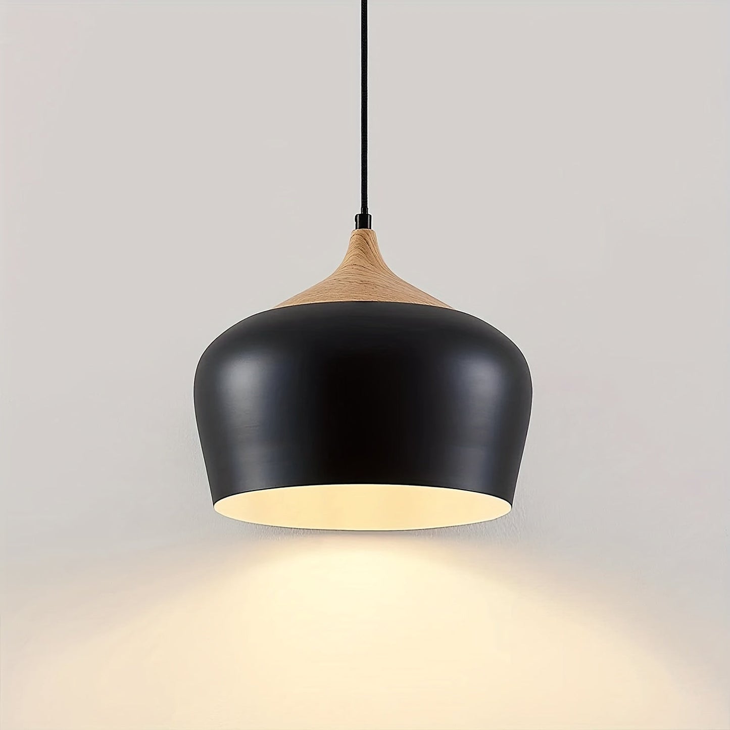 Scandinavian Iron and Wood Pendant Light