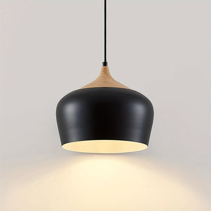 Scandinavian Iron and Wood Pendant Light