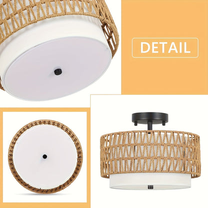 Boho Rattan Semi-Flush Ceiling Light