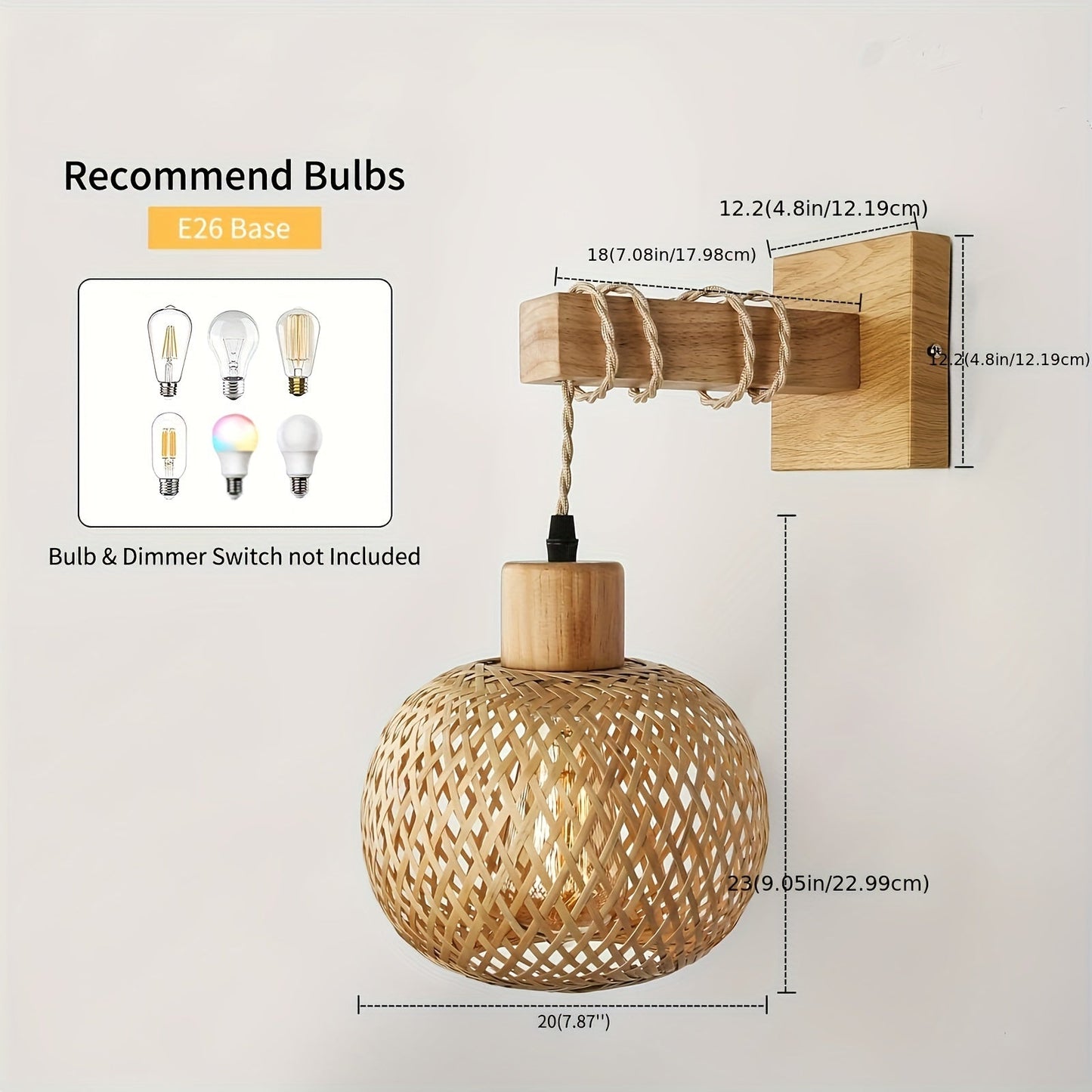 Rustic Wood and Rattan Wall Sconce