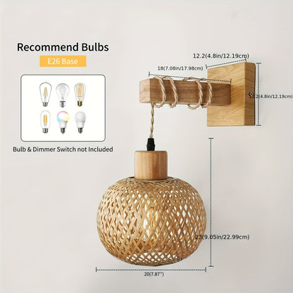 Rustic Wood and Rattan Wall Sconce