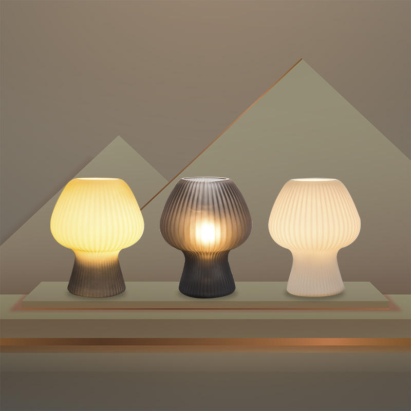 Vintage Ribbed Glass Mushroom Table Lamp