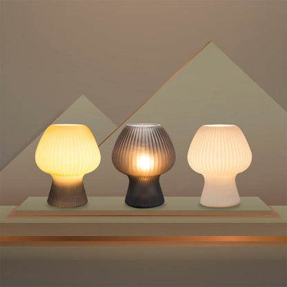 Vintage Ribbed Glass Mushroom Table Lamp