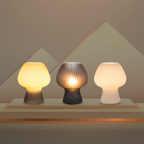 Vintage Ribbed Glass Mushroom Table Lamp