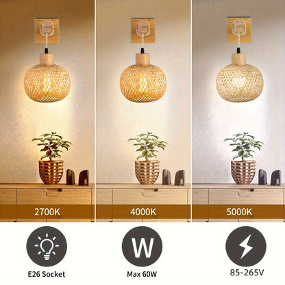 Rustic Wood and Rattan Wall Sconce