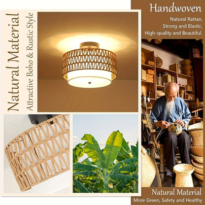 Boho Rattan Semi-Flush Ceiling Light