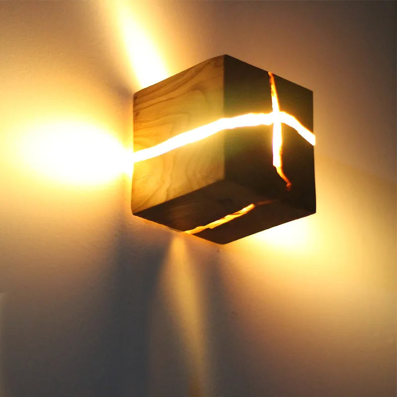 WoodAura Hand-Carved Wood and Resin Wall Light