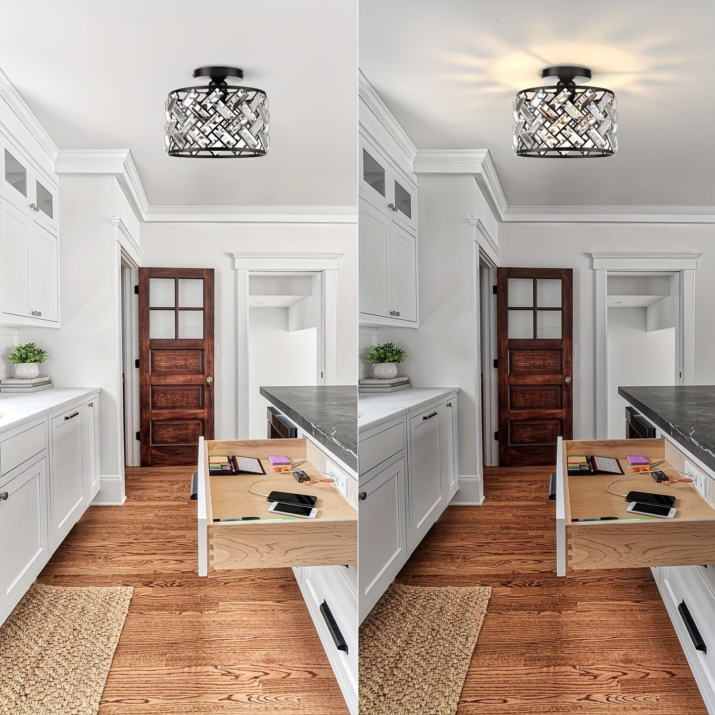 Modern Crystal Semi Flush Ceiling Light