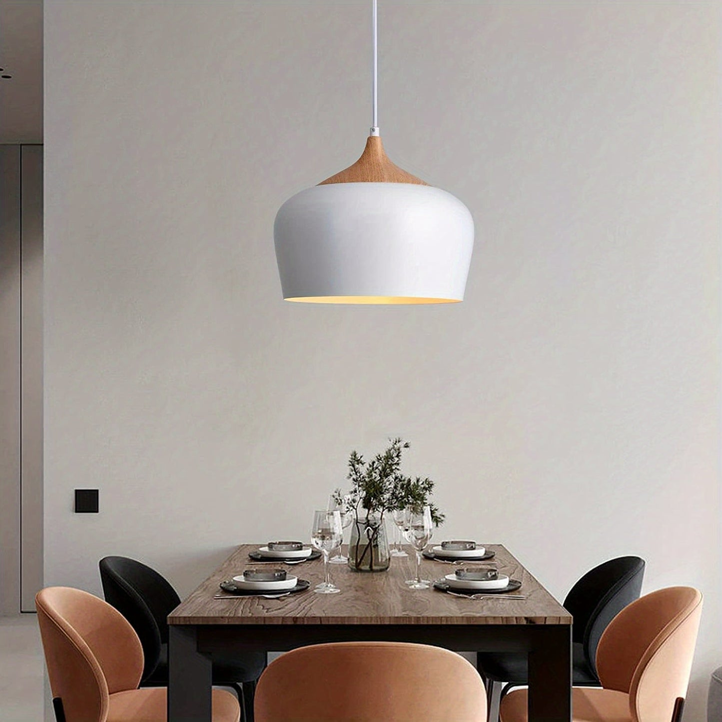 Scandinavian Iron and Wood Pendant Light
