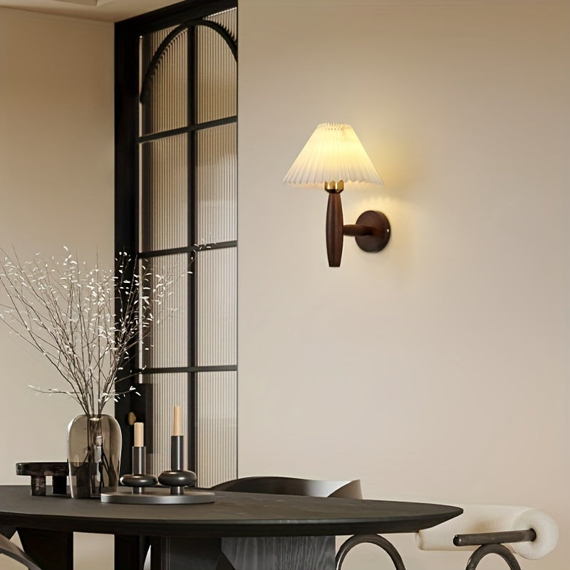 Nordic Wood Wall Sconce with Pleated Shade