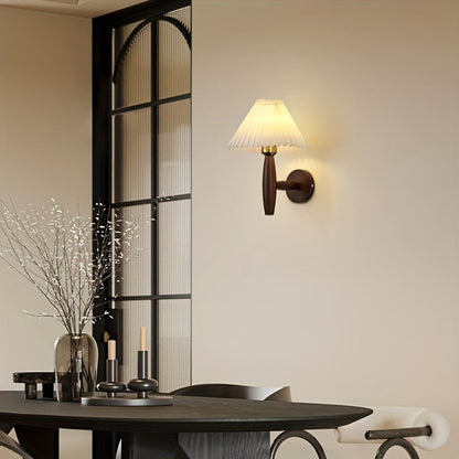 Nordic Wood Wall Sconce with Pleated Shade