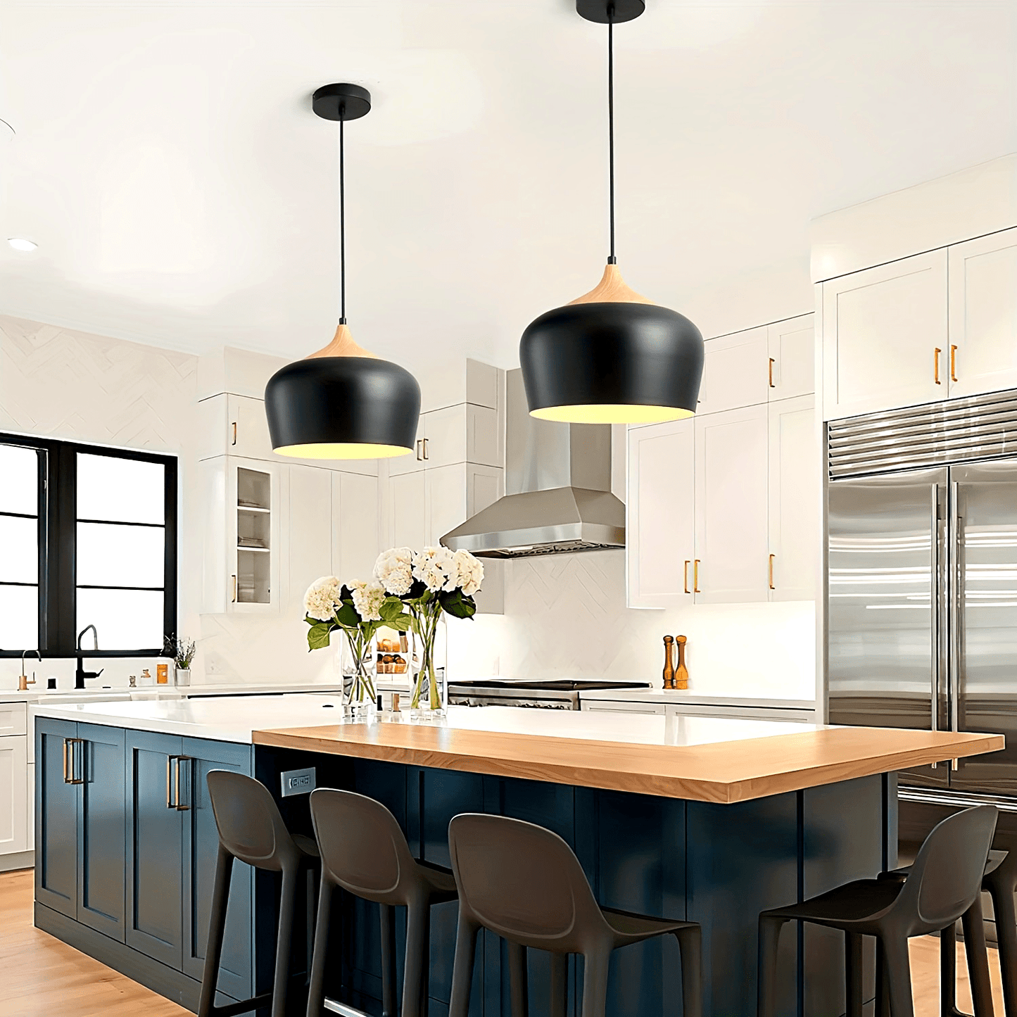 Scandinavian Iron and Wood Pendant Light