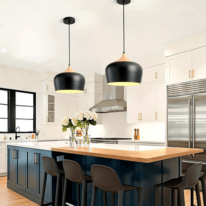 Scandinavian Iron and Wood Pendant Light