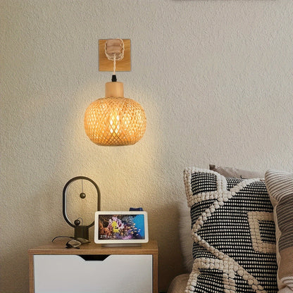 Rustic Wood and Rattan Wall Sconce