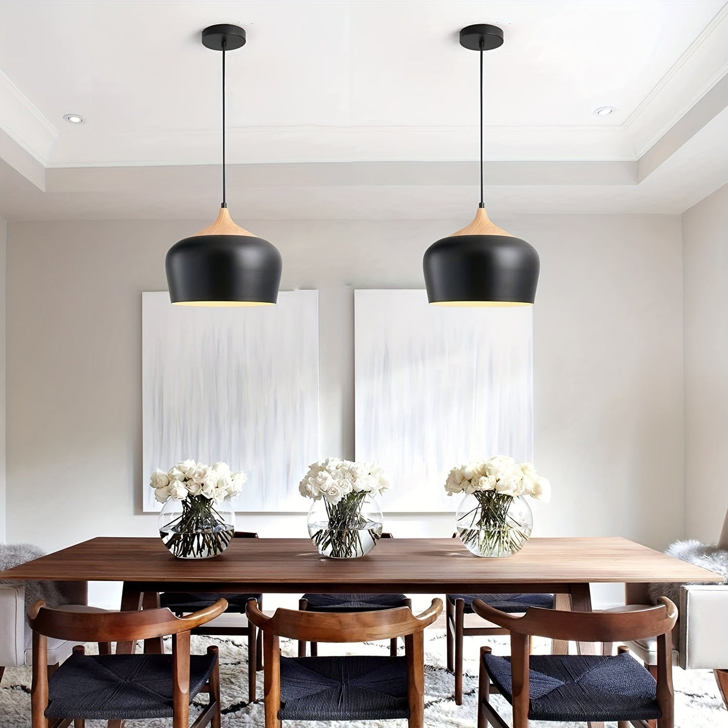 Scandinavian Iron and Wood Pendant Light