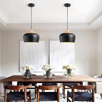 Scandinavian Iron and Wood Pendant Light