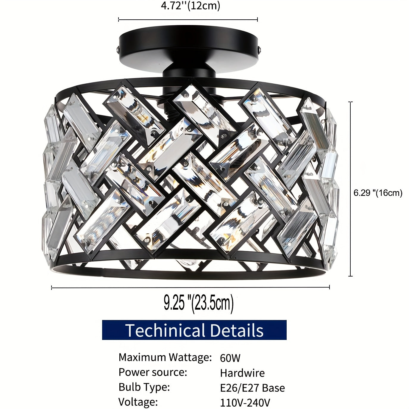 Modern Crystal Semi Flush Ceiling Light