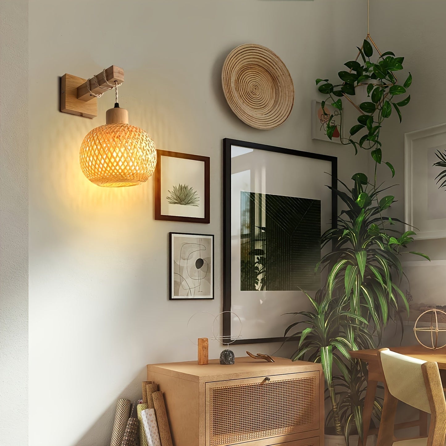 Rustic Wood and Rattan Wall Sconce