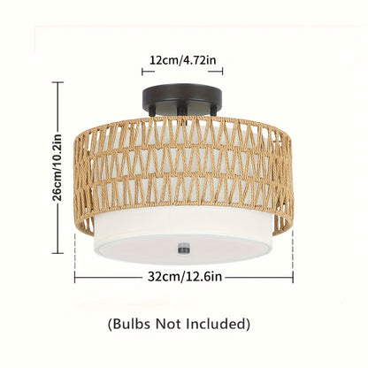 Boho Rattan Semi-Flush Ceiling Light