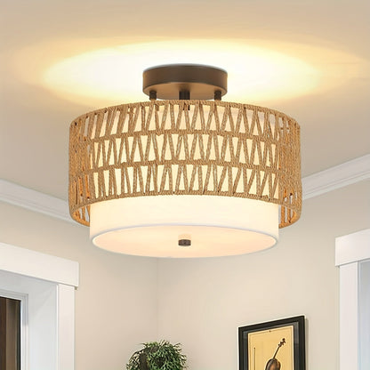 Boho Rattan Semi-Flush Ceiling Light