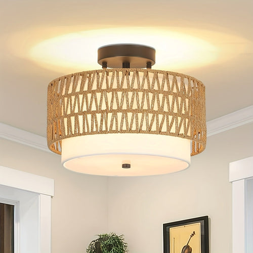 Boho Rattan Semi-Flush Ceiling Light