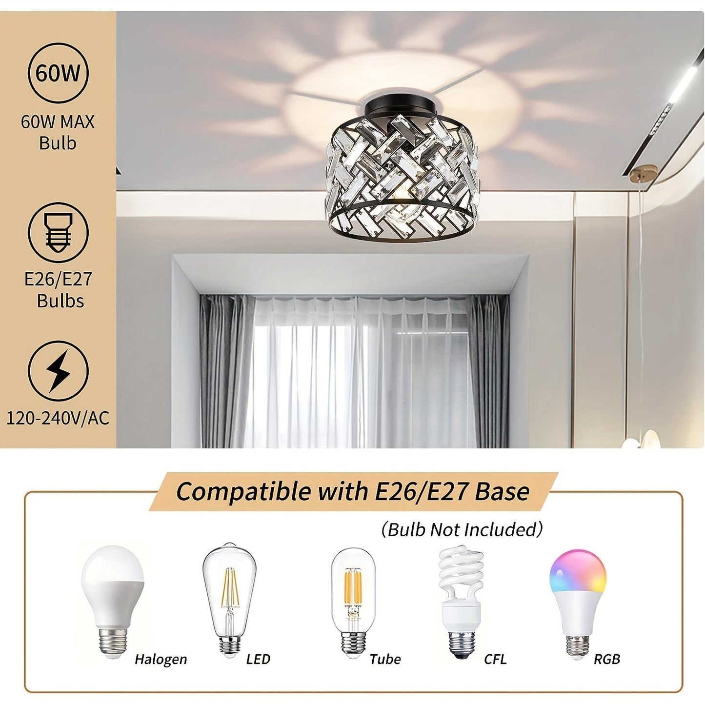 Modern Crystal Semi Flush Ceiling Light