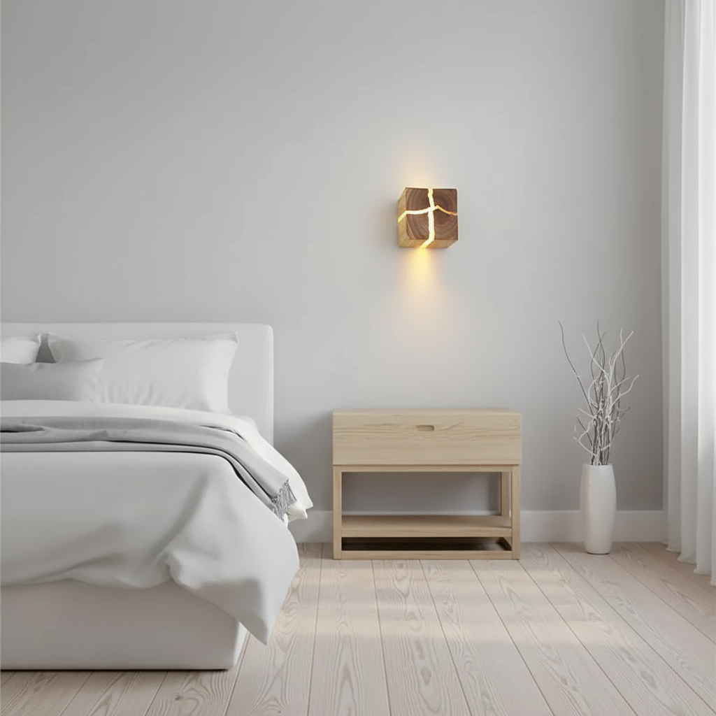 WoodAura Hand-Carved Wood and Resin Wall Light