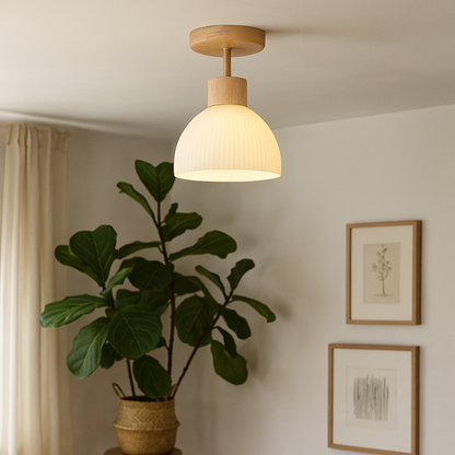 Ailse Wood and Glass Ceiling Lamp