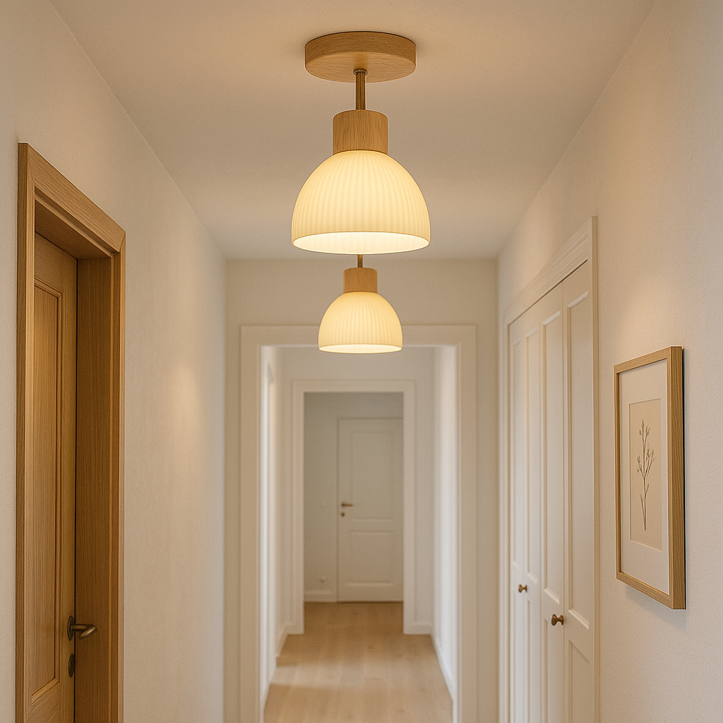 Ailse Wood and Glass Ceiling Lamp