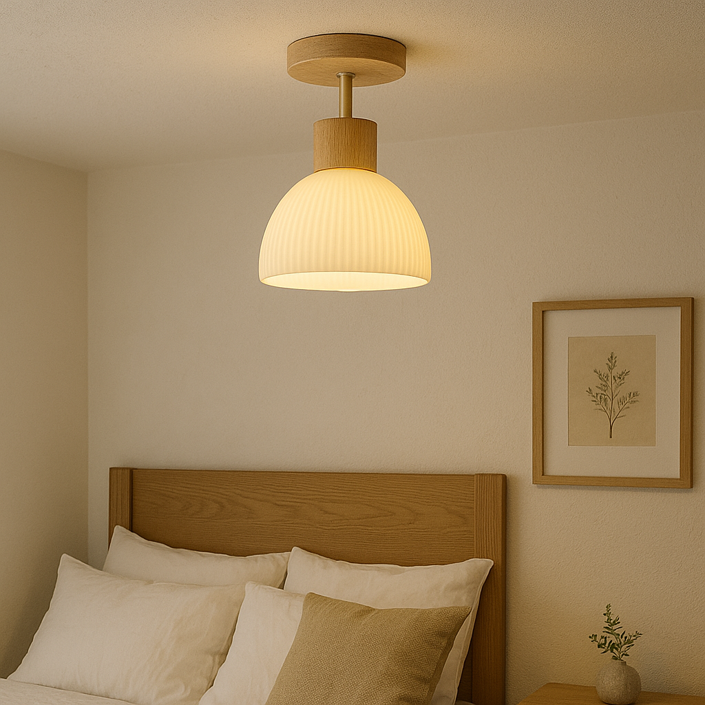 Ailse Wood and Glass Ceiling Lamp