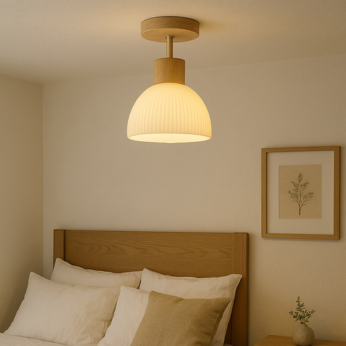 Ailse Wood and Glass Ceiling Lamp