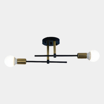 2-Light Black and Gold Flush Mount Ceiling Lamp