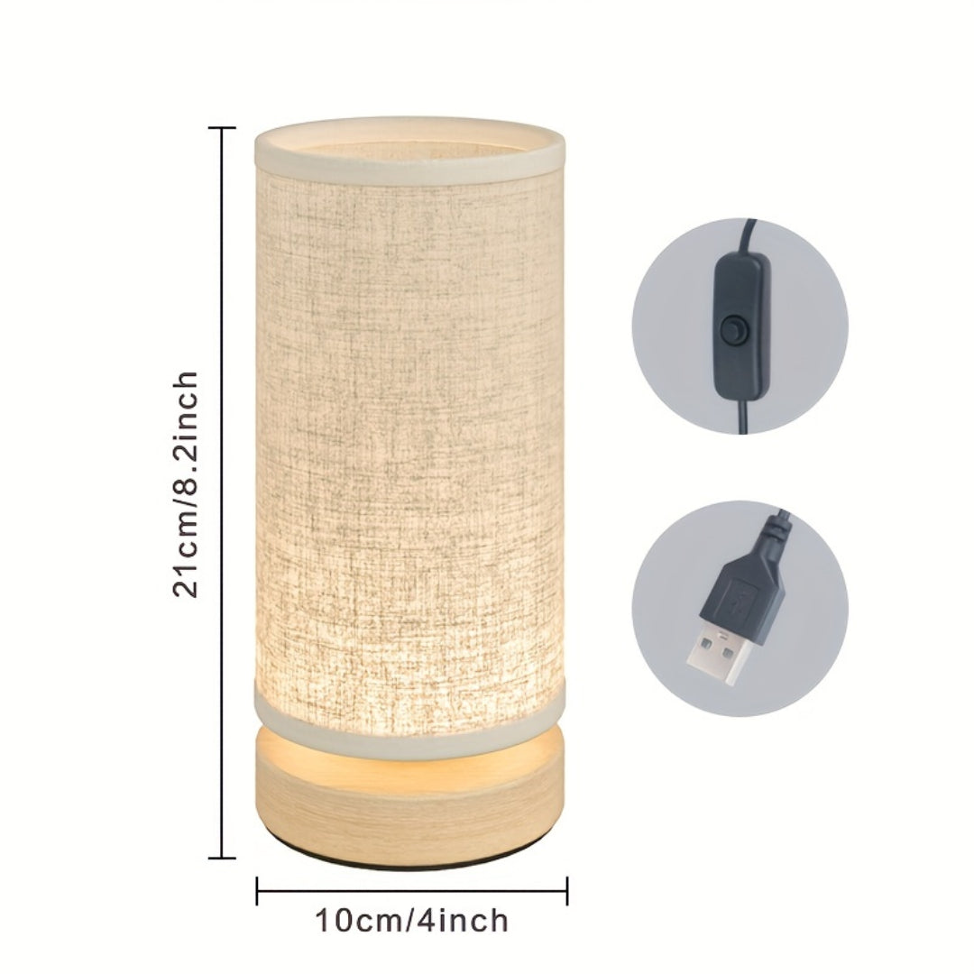 Wooden USB Bedside Table Lamp