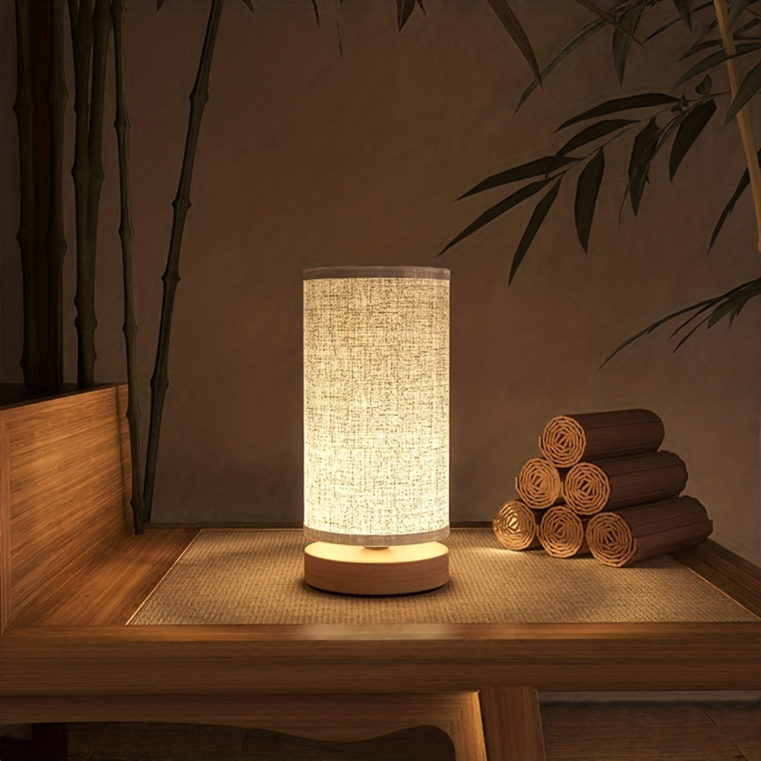 Wooden USB Bedside Table Lamp