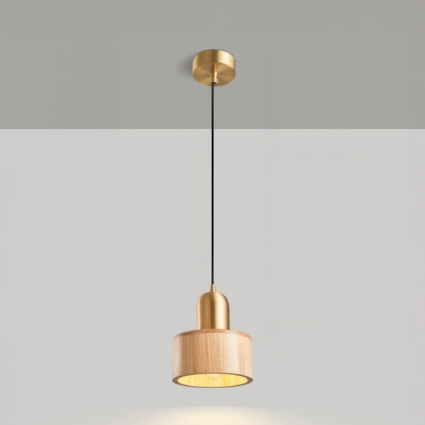 Cylinder Walnut and Brass Pendant Light