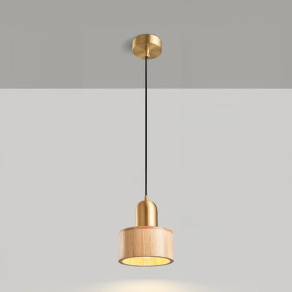 Cylinder Walnut and Brass Pendant Light