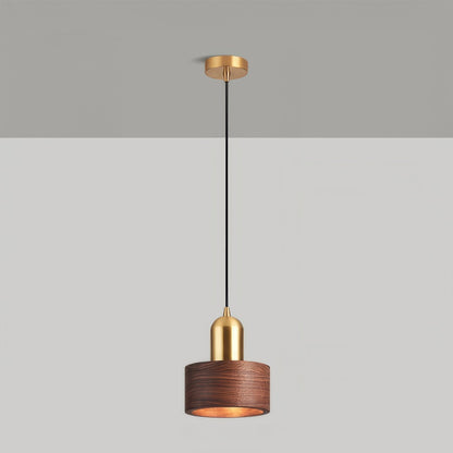 Cylinder Walnut and Brass Pendant Light