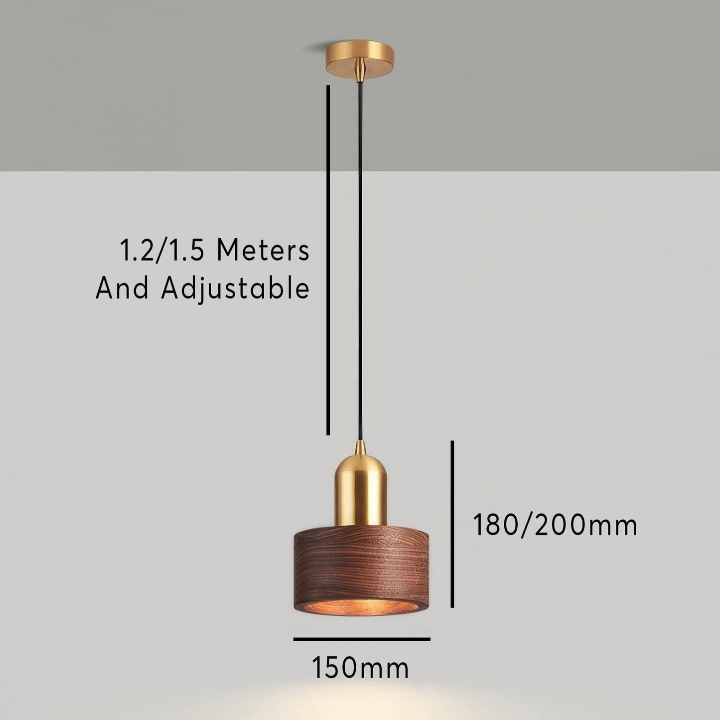 Cylinder Walnut and Brass Pendant Light