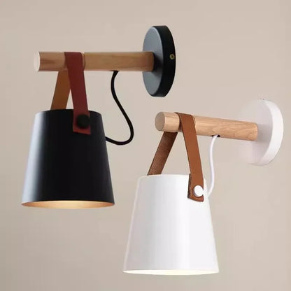 Nordic Wood and Leather Hanging Wall Lamp