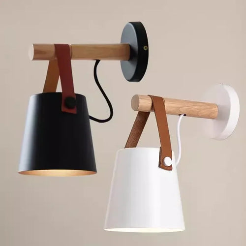 Nordic Wood and Leather Hanging Wall Lamp
