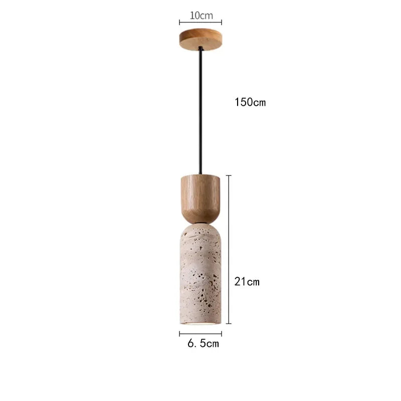 Wabi-Sabi Travertine and Wood Pendant Light