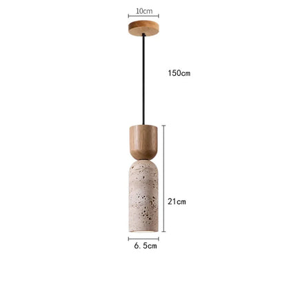 Wabi-Sabi Travertine and Wood Pendant Light
