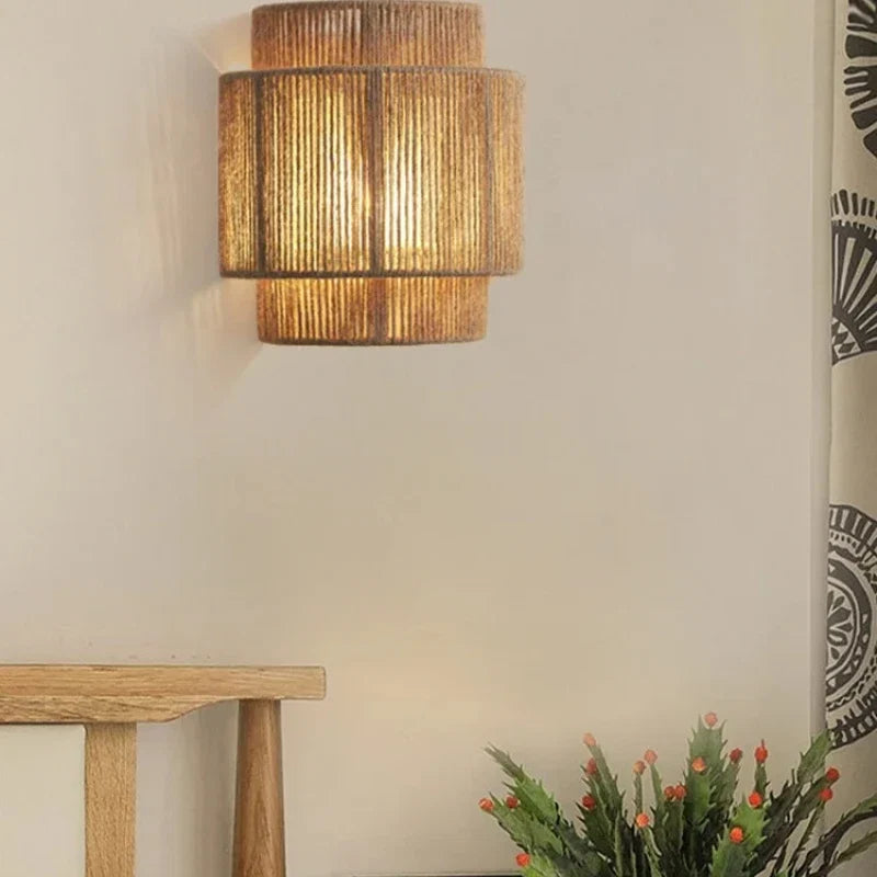 RattanGlow Handwoven Rattan Wall Lamp