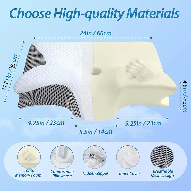 1pc Memory Foam Cervical Pillow, 2 in 1 Ergonomic Contour Orthopedic Pillow for Neck Pain, Contoured Support Pillows,Neck Pillow - Eirvana